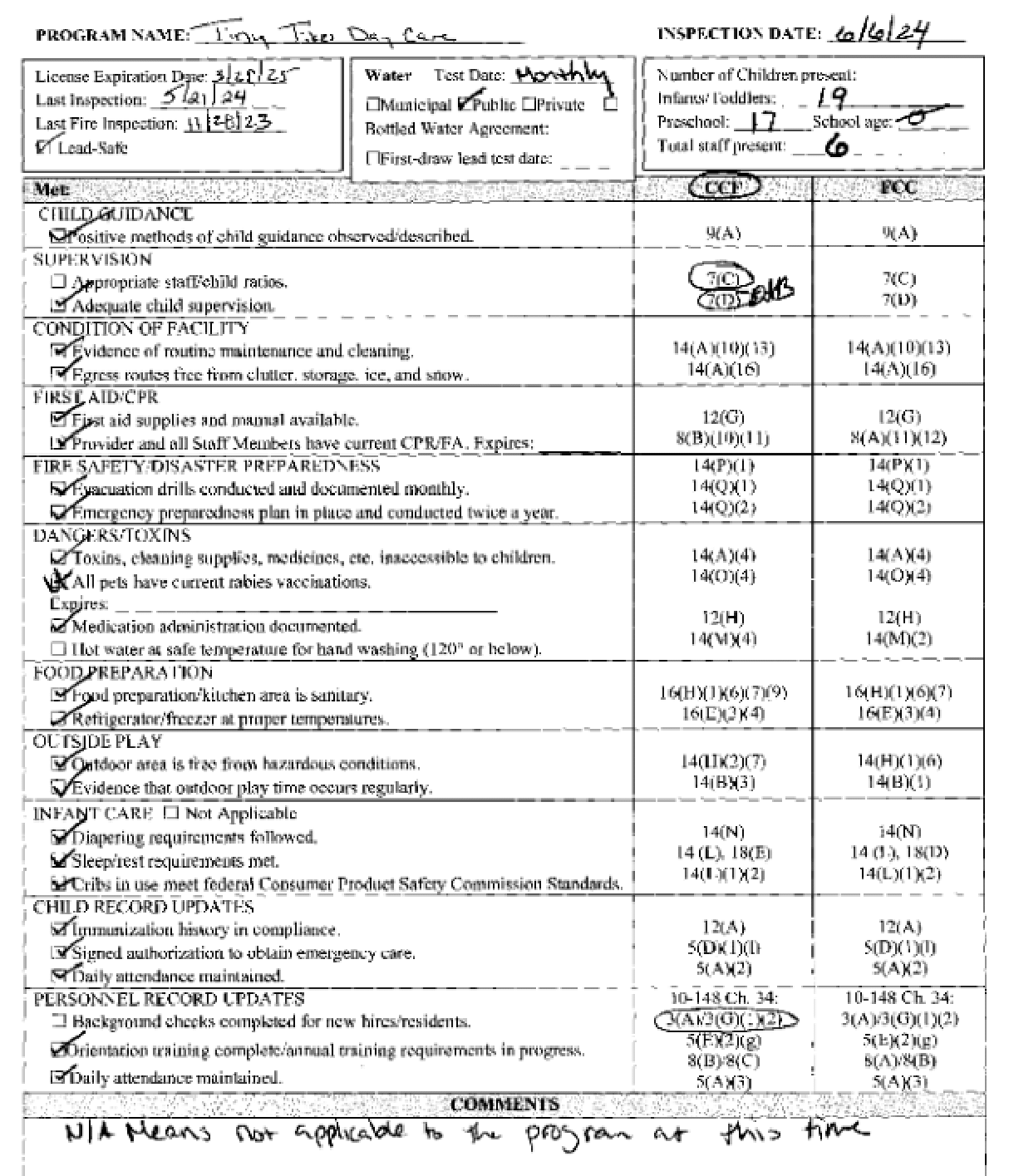 the second page of the inspection report for Tiny Tikes.